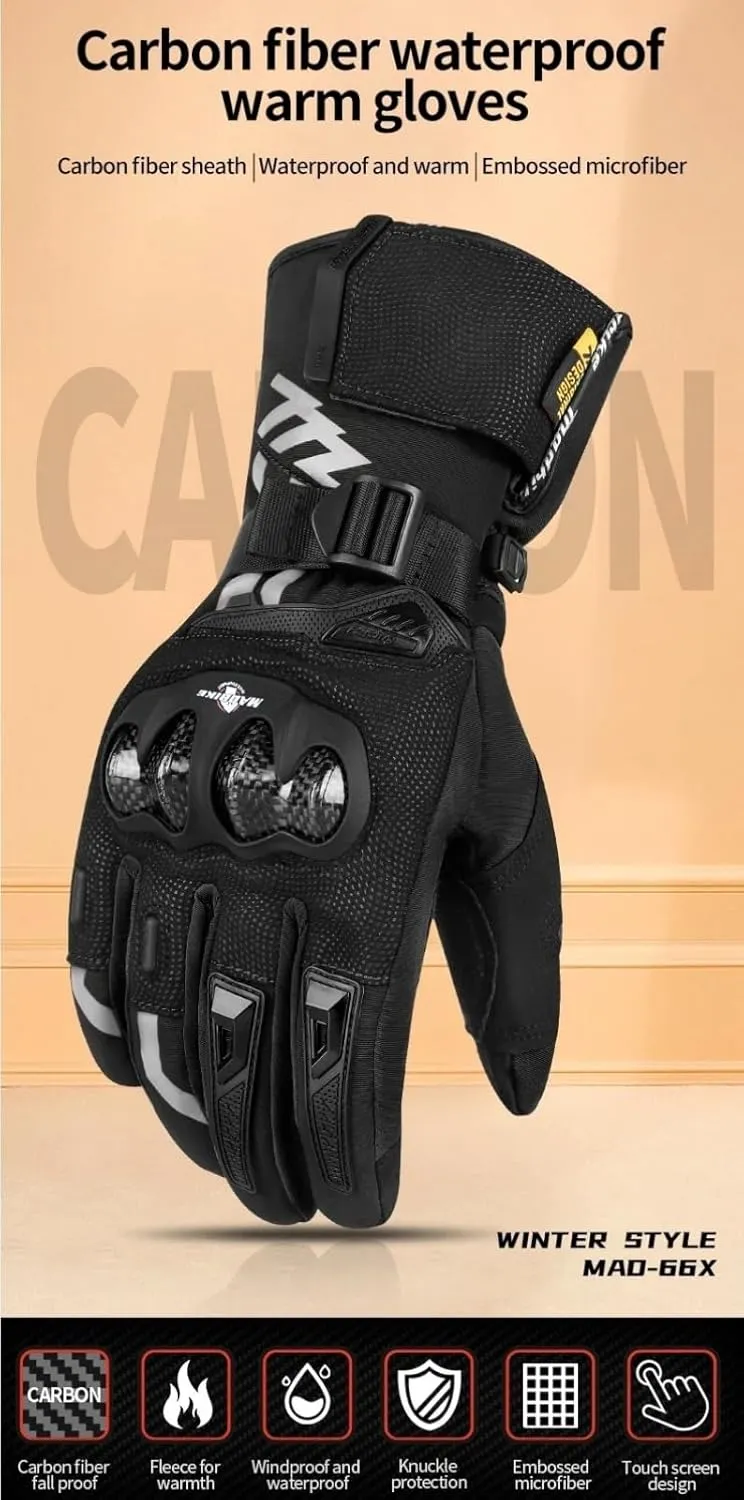 Winter Motorcycle Gloves, Touchscreen Rainproof Riding Gloves Ski Snowboard Cold Weather Warm Gloves for Men Women Adventure Touring ATV Mitts Scooter Snowmobile Cycling