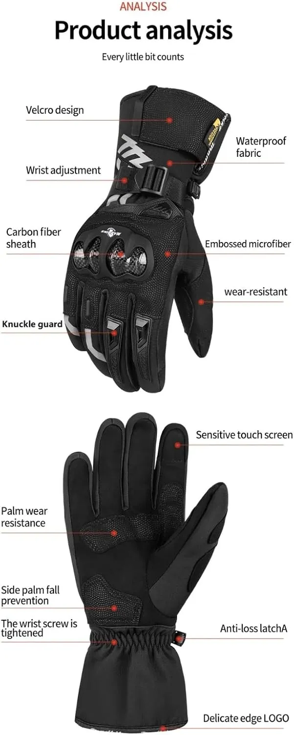 Winter Motorcycle Gloves, Touchscreen Rainproof Riding Gloves Ski Snowboard Cold Weather Warm Gloves for Men Women Adventure Touring ATV Mitts Scooter Snowmobile Cycling