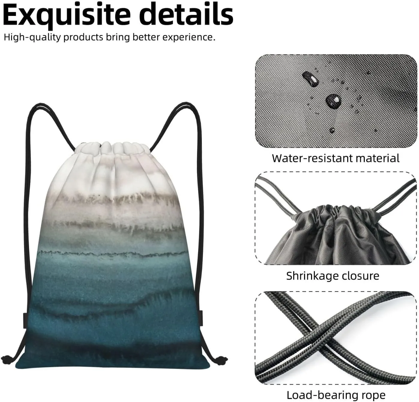 Within The Tides Print Drawstring Backpack,Foldable Gym Sack For Sports,Travel,Yoga,Hiking,Adjustable