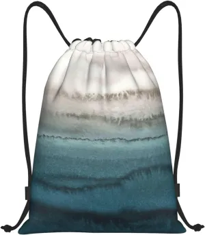 Within The Tides Print Drawstring Backpack,Foldable Gym Sack For Sports,Travel,Yoga,Hiking,Adjustable