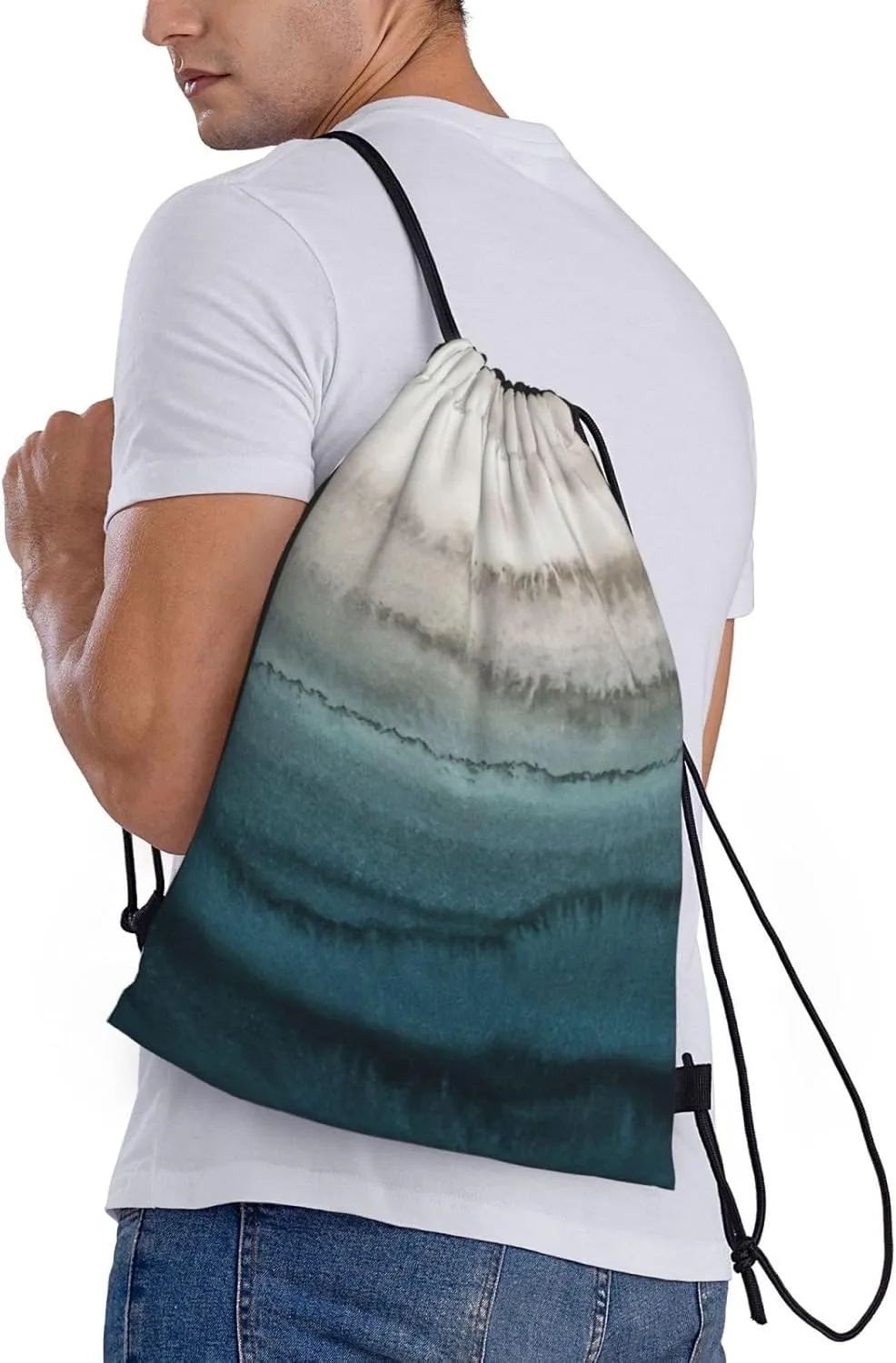 Within The Tides Print Drawstring Backpack,Foldable Gym Sack For Sports,Travel,Yoga,Hiking,Adjustable