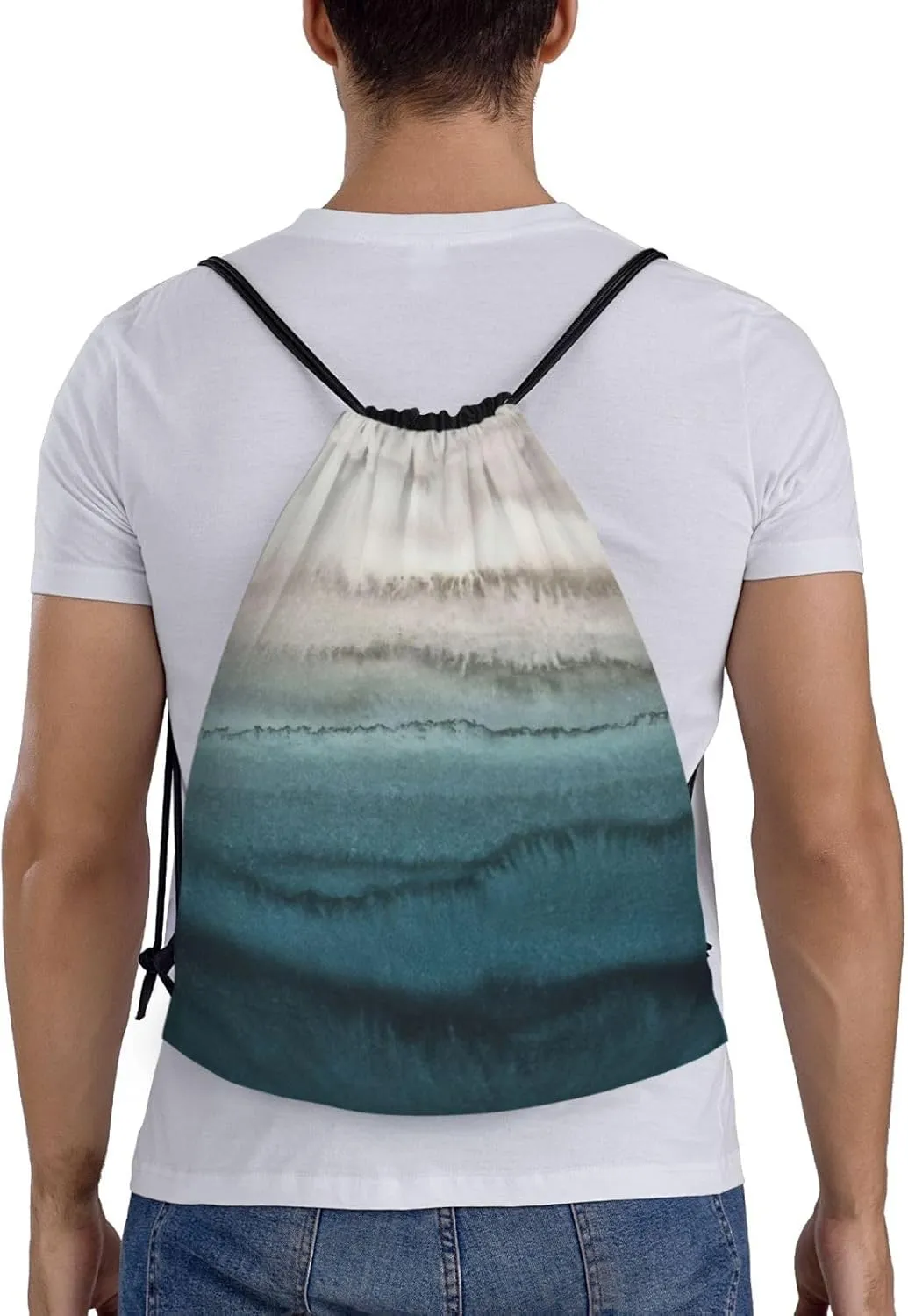 Within The Tides Print Drawstring Backpack,Foldable Gym Sack For Sports,Travel,Yoga,Hiking,Adjustable