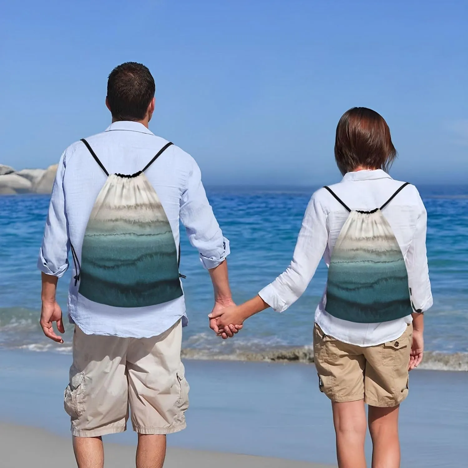 Within The Tides Print Drawstring Backpack,Foldable Gym Sack For Sports,Travel,Yoga,Hiking,Adjustable