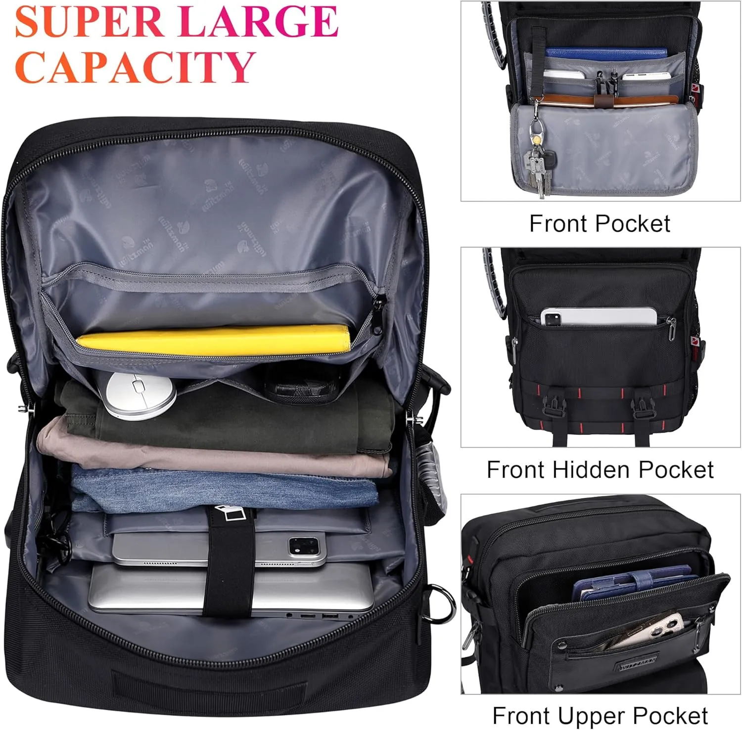 WITZMAN Carry On Travel Backpack for Men Duffle Bags Fit for 17 Inch Laptop Airline Approved Laptop Backpack(B685 Black)