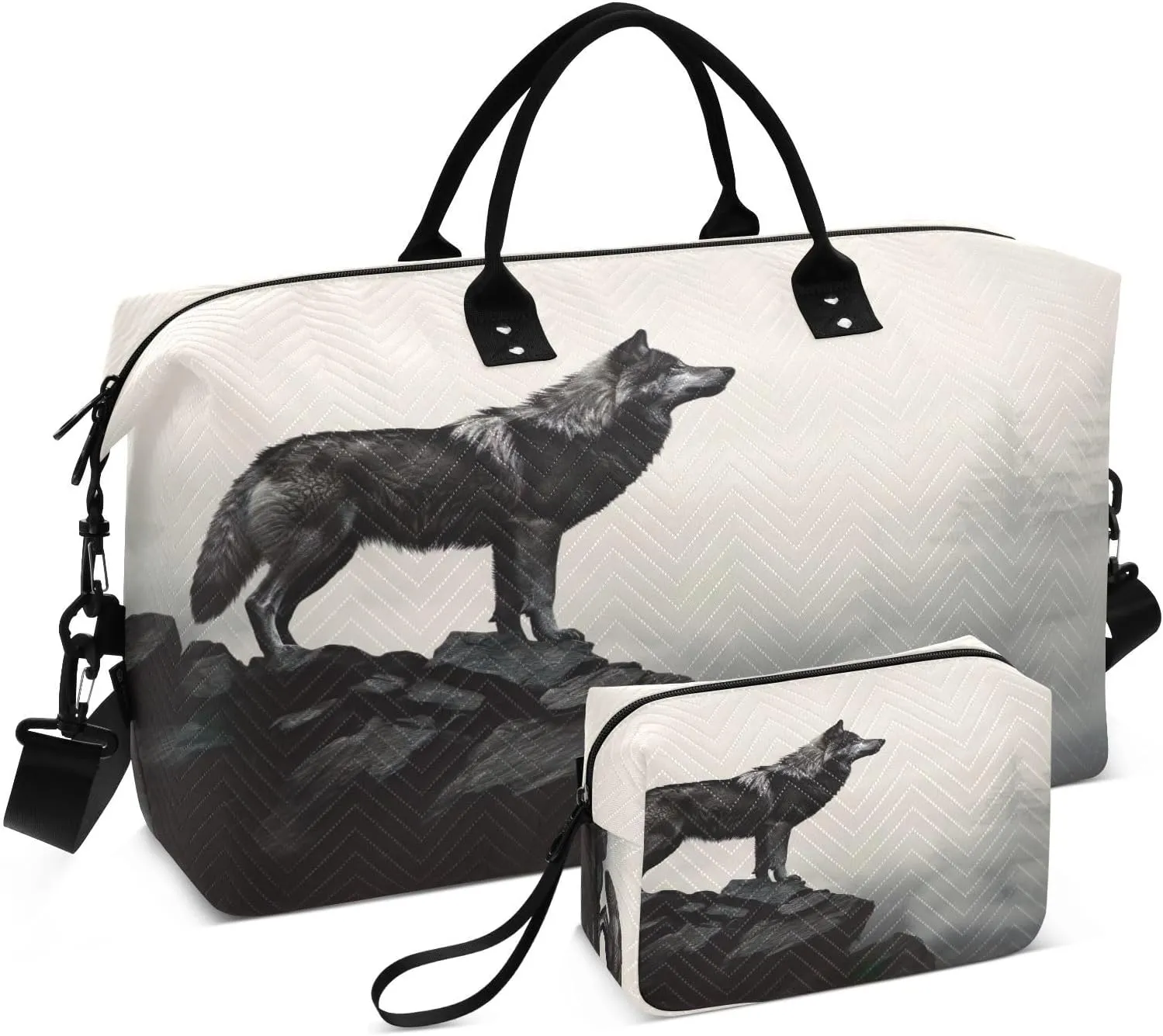Wolf Bluff Forest Sports Gym Bag for Women Men Travel Duffel Bag Weekend Overnight Carry on Bag with Toiletry Bag Workout Dance Bag for Swimming Yoga Workout Hospital Plane