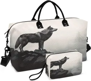 Wolf Bluff Forest Sports Gym Bag for Women Men Travel Duffel Bag Weekend Overnight Carry on Bag with Toiletry Bag Workout Dance Bag for Swimming Yoga Workout Hospital Plane