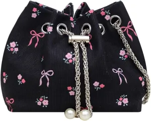 Women Bucket Bag Drawstring Shoulder Bag with Chain Crossbody Bag Clutch Purse for Work Travel