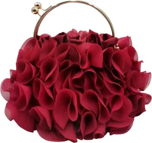 Women Evening Clutch Bag Floral Satin Purses with Chain for Wedding, Party, Prom