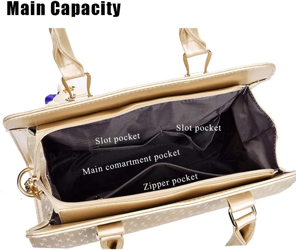 Women Fashion Handbag Tote Bag 4pcs Set Top Handle Satchel PU Shoulder Bag Purse