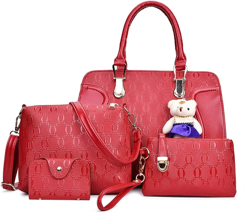 Women Fashion Handbag Tote Bag 4pcs Set Top Handle Satchel PU Shoulder Bag Purse