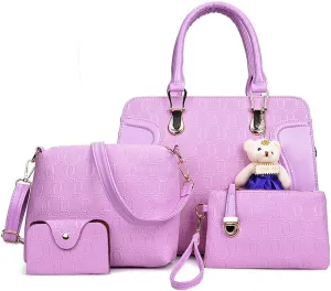 Women Fashion Handbag Tote Bag 4pcs Set Top Handle Satchel PU Shoulder Bag Purse