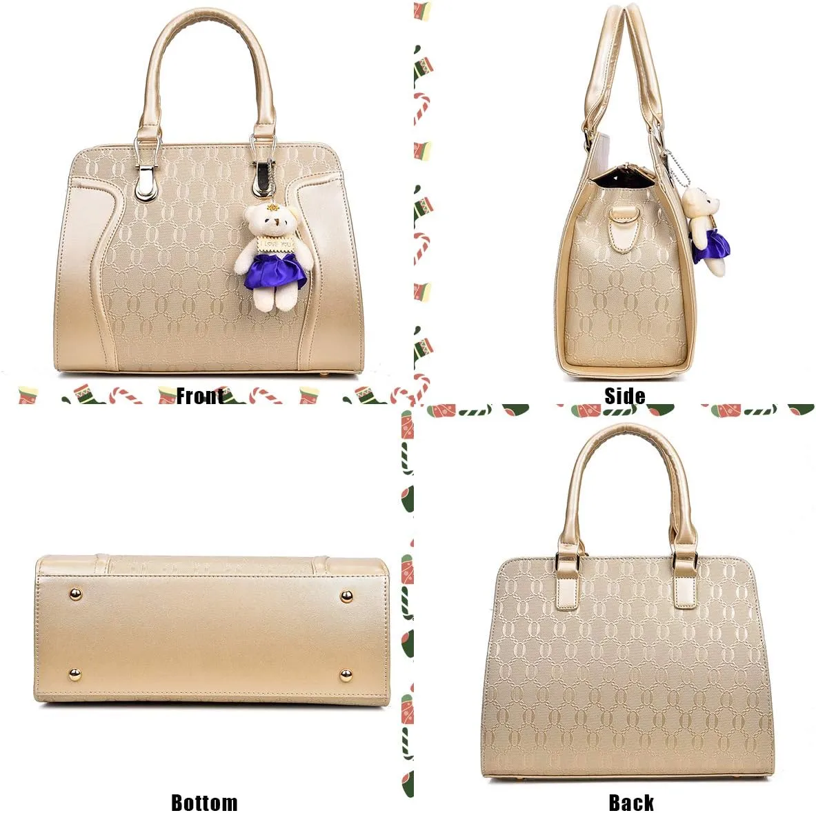 Women Fashion Handbag Tote Bag 4pcs Set Top Handle Satchel PU Shoulder Bag Purse