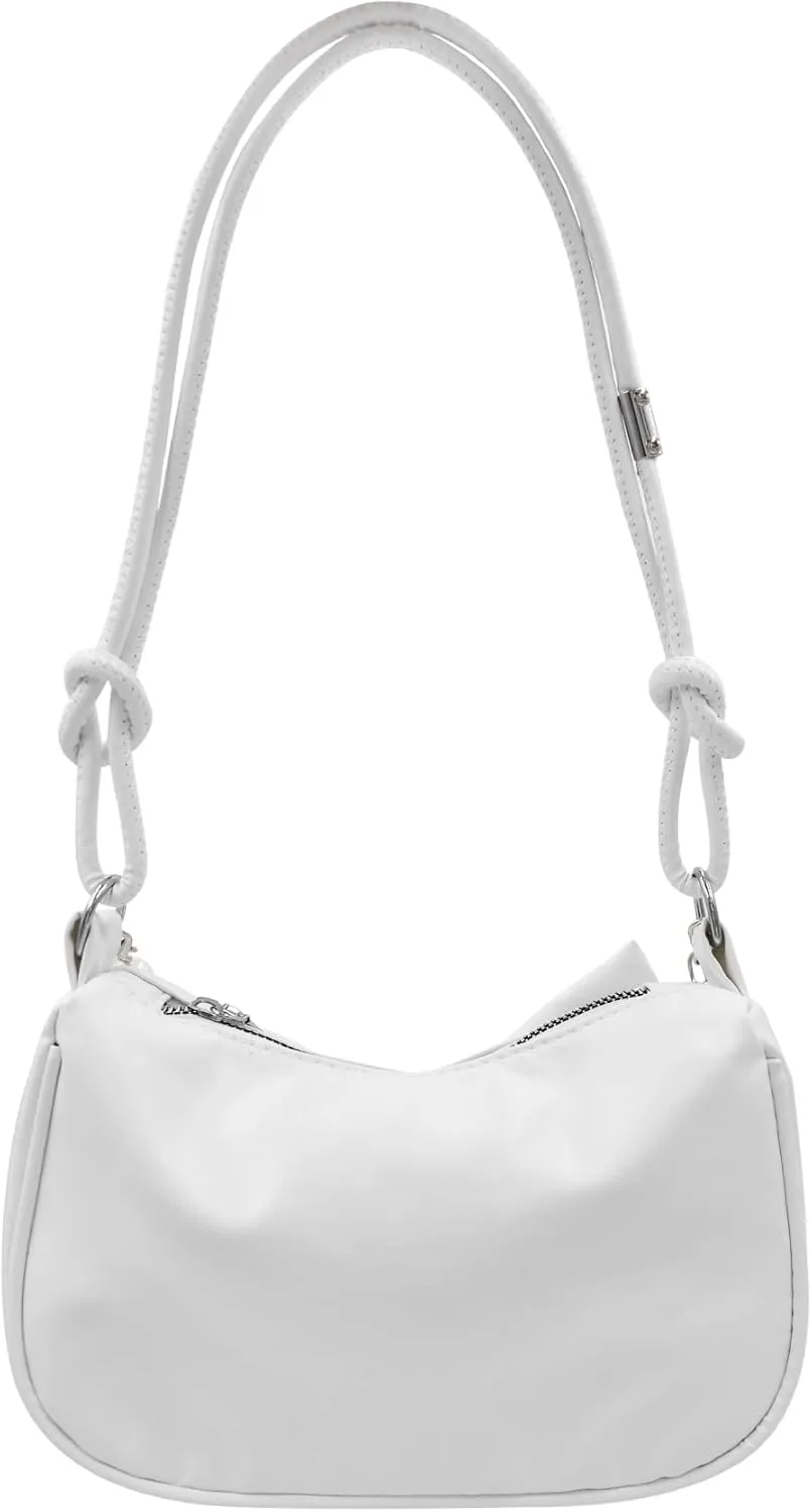 Women Girls Retro Hobo Handbag Underarm Shoulder Bag Pearls Handle Clutch Pouch Tote Bag for Wedding Party Travel,White