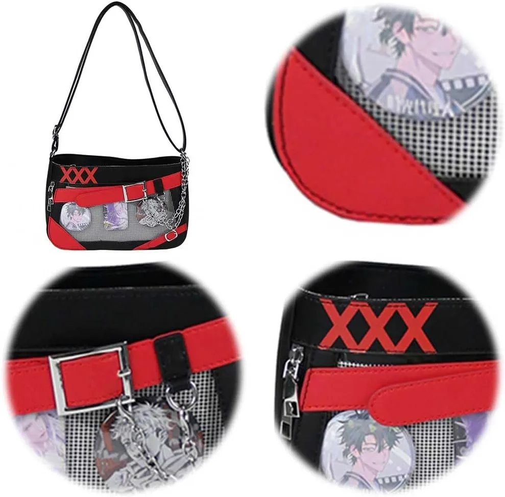 Women Ita Bag Badge Display Crossbody Bag with 3 Badges Aesthetic Messenger Bag Color Matching Kawaii Pin Display