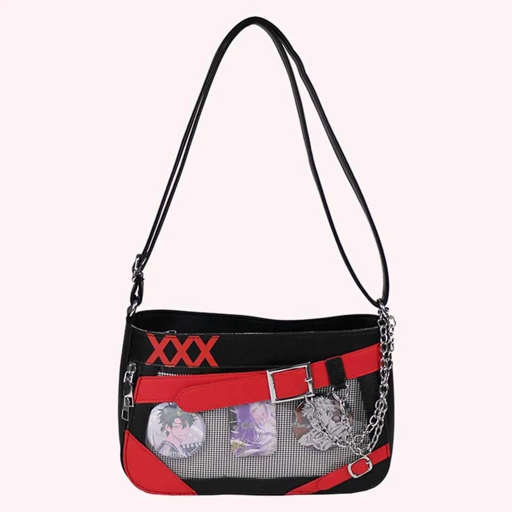 Women Ita Bag Badge Display Crossbody Bag with 3 Badges Aesthetic Messenger Bag Color Matching Kawaii Pin Display