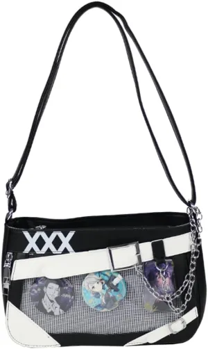 Women Ita Bag Clear Window Shoulder Bag with 3 Badges Badge Display Crossbody Bag Color Matching Kawaii Pin Displa