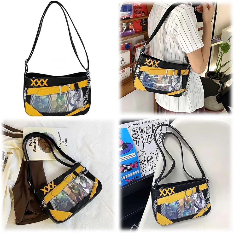 Women Ita Bag Clear Window Shoulder Bag with 3 Badges Badge Display Crossbody Bag Color Matching Kawaii Pin Displa