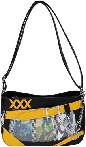 Women Ita Bag Clear Window Shoulder Bag with 3 Badges Badge Display Crossbody Bag Color Matching Kawaii Pin Displa