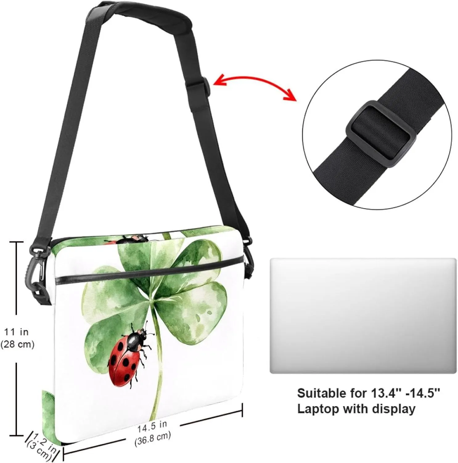 Women Laptop Bag St Patrick Day Nature Plants Four Leaf Clovers Laptop Computer Bag Work Tote Bag Shoulder Messenger Bag