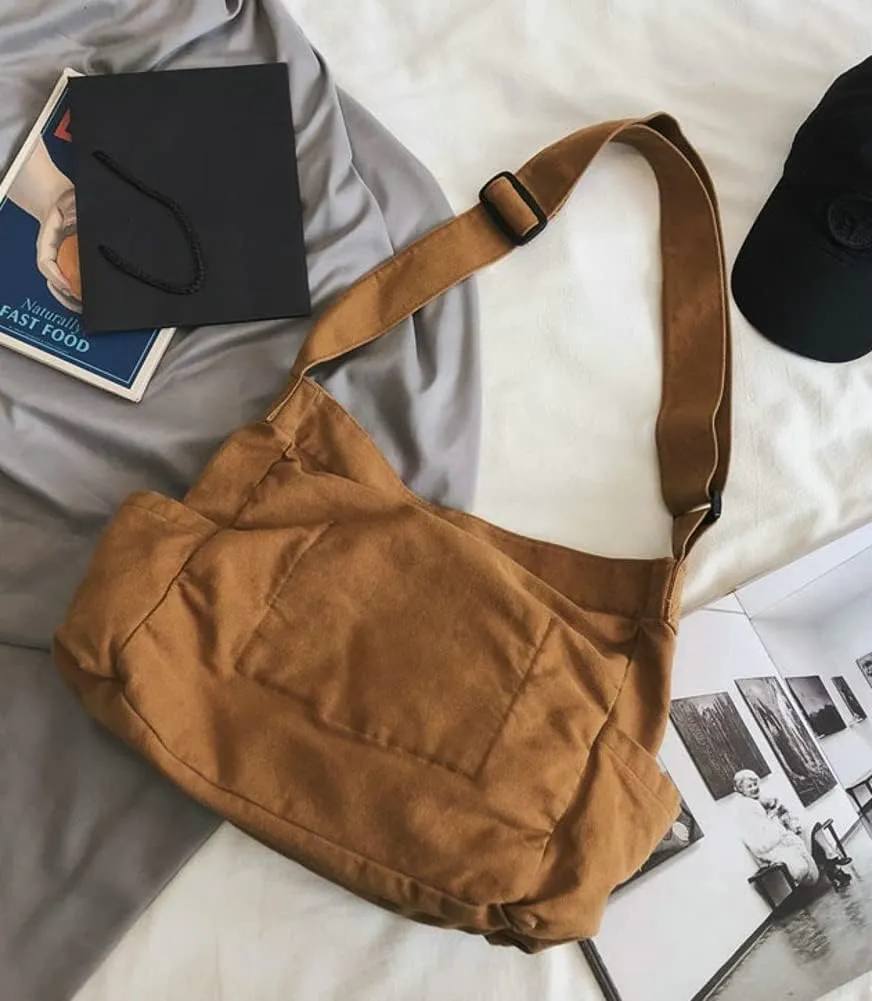 Women Men Crossbody Shoulder Bag Large Tote Bag with Multiple Pockets Canvas Messenger Tote Bag for Women and Men