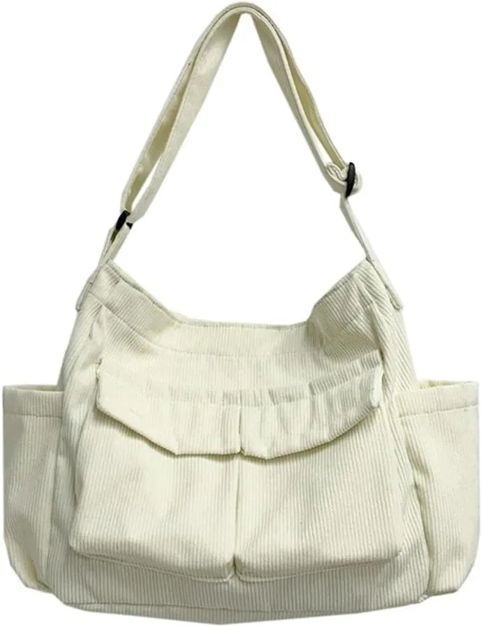 Women Men Crossbody Shoulder Bag Large Tote Bag with Multiple Pockets Canvas Messenger Tote Bag for Women and Men