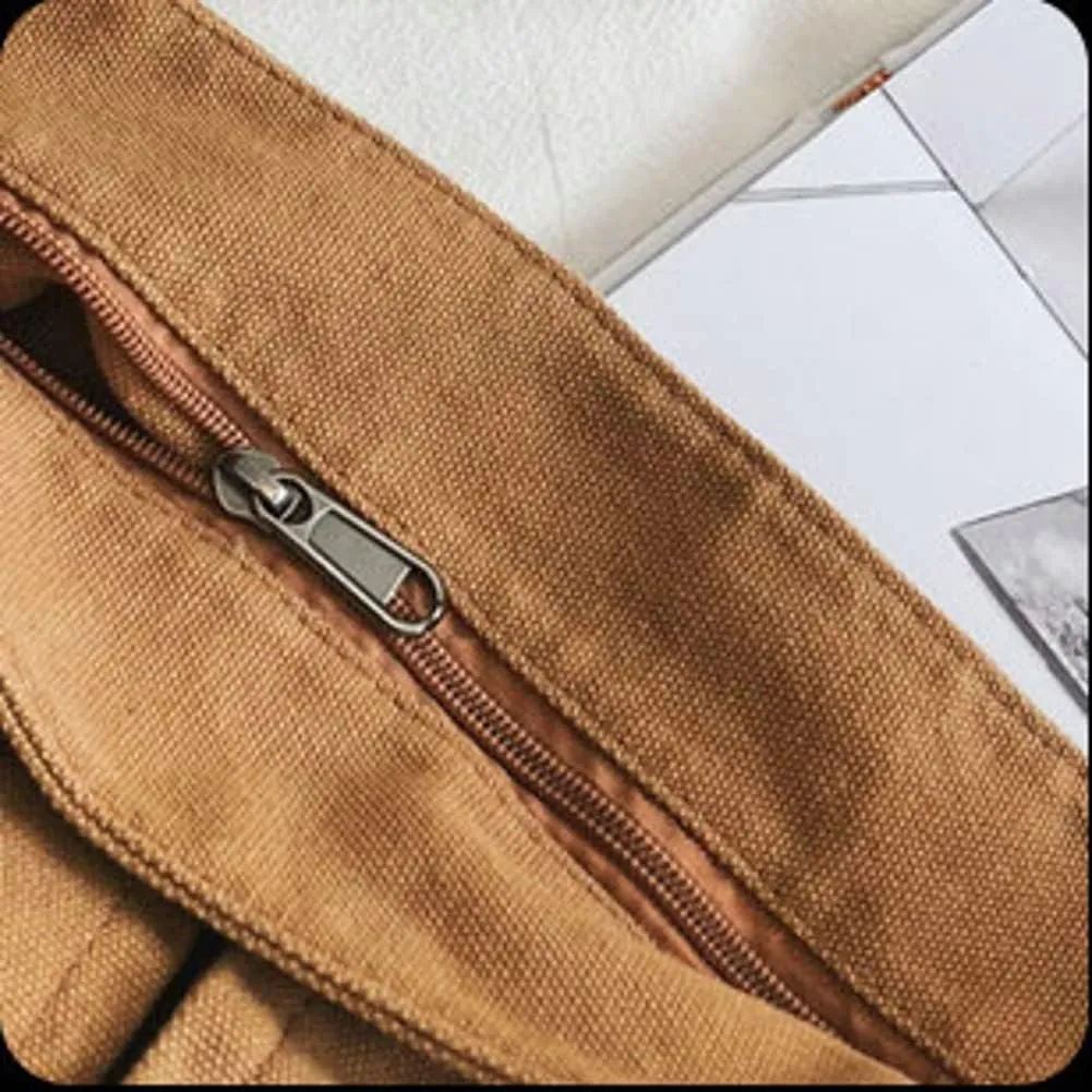 Women Men Crossbody Shoulder Bag Large Tote Bag with Multiple Pockets Canvas Messenger Tote Bag for Women and Men