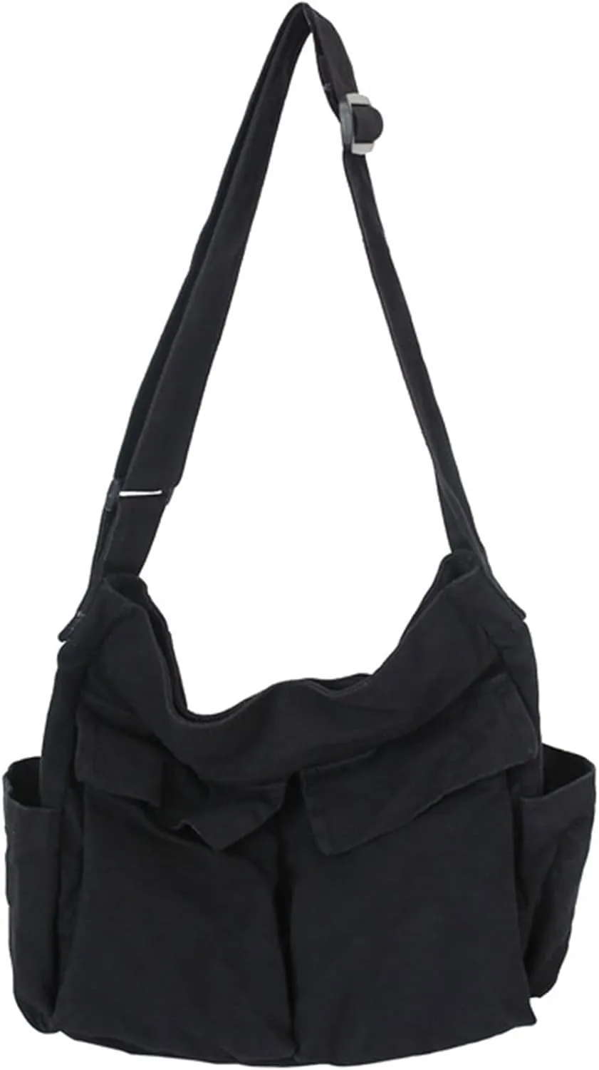 Women Men Crossbody Shoulder Bag Large Tote Bag with Multiple Pockets Canvas Messenger Tote Bag for Women and Men