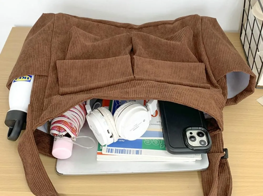 Women Men Crossbody Shoulder Bag Large Tote Bag with Multiple Pockets Canvas Messenger Tote Bag for Women and Men