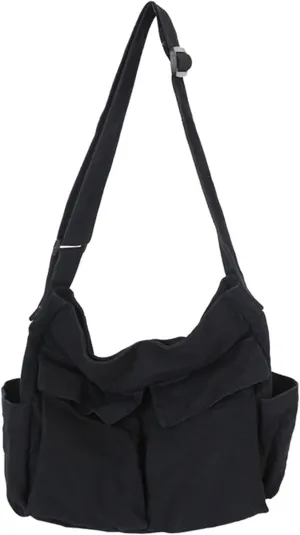 Women Men Crossbody Shoulder Bag Large Tote Bag with Multiple Pockets Canvas Messenger Tote Bag for Women and Men