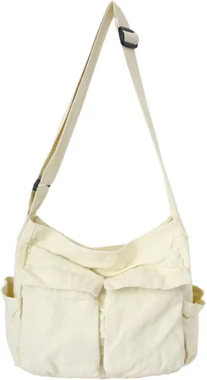 Women Men Crossbody Shoulder Bag Large Tote Bag with Multiple Pockets Canvas Messenger Tote Bag for Women and Men