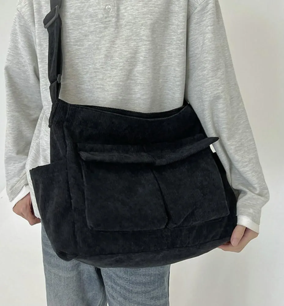 Women Men Crossbody Shoulder Bag Large Tote Bag with Multiple Pockets Canvas Messenger Tote Bag for Women and Men