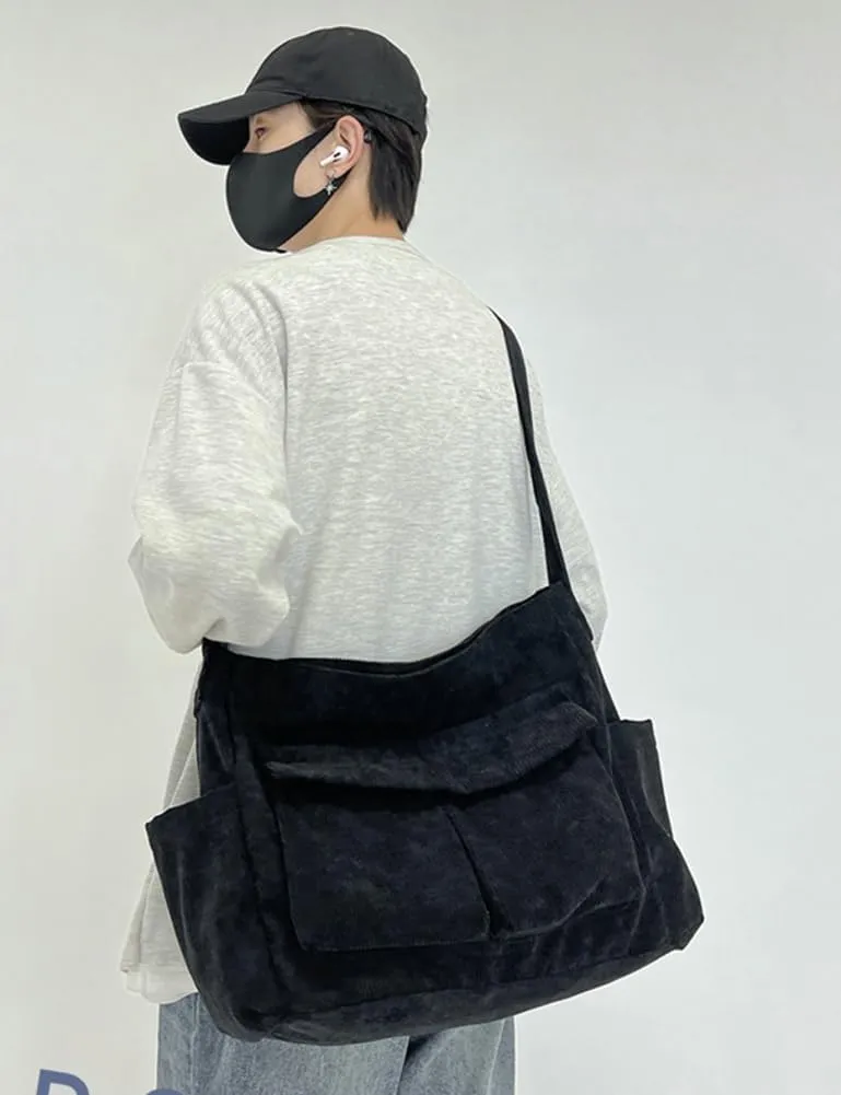 Women Men Crossbody Shoulder Bag Large Tote Bag with Multiple Pockets Canvas Messenger Tote Bag for Women and Men