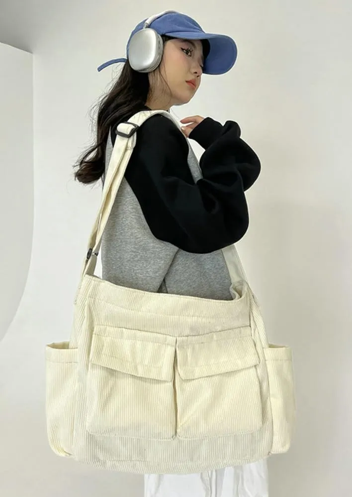 Women Men Crossbody Shoulder Bag Large Tote Bag with Multiple Pockets Canvas Messenger Tote Bag for Women and Men