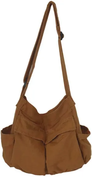 Women Men Crossbody Shoulder Bag Large Tote Bag with Multiple Pockets Canvas Messenger Tote Bag for Women and Men