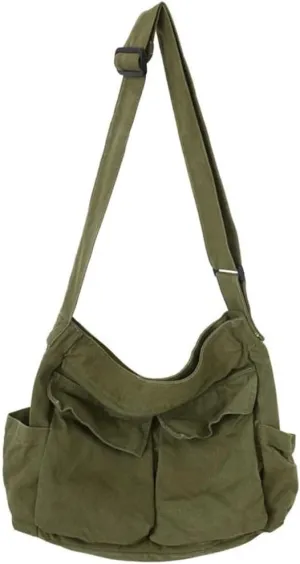 Women Men Crossbody Shoulder Bag Large Tote Bag with Multiple Pockets Canvas Messenger Tote Bag for Women and Men