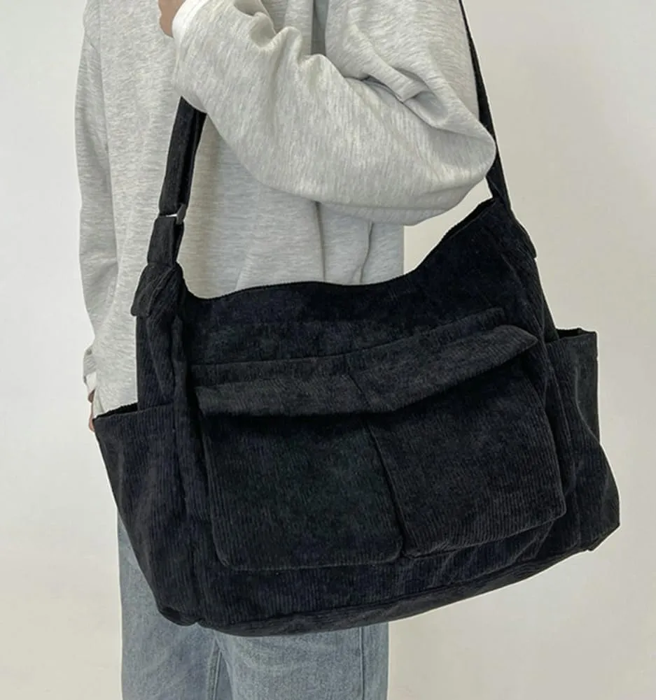 Women Men Crossbody Shoulder Bag Large Tote Bag with Multiple Pockets Canvas Messenger Tote Bag for Women and Men