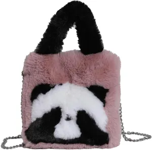 Women Panda Furry Shoulder Bag with Chain Strap Fluffy Panda Crossbody Bag Large Capacity Plush Panda Tote Handbag L
