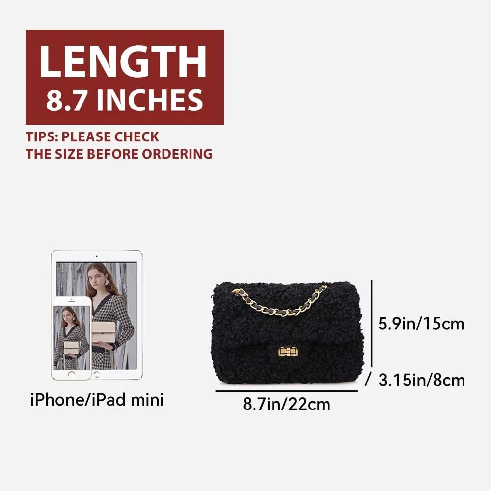 Women Plush Shoulder Bag Fashion Fluffy Crossbody Bag Soft Warm Fuzzy Purse with Adjustable Chain Strap