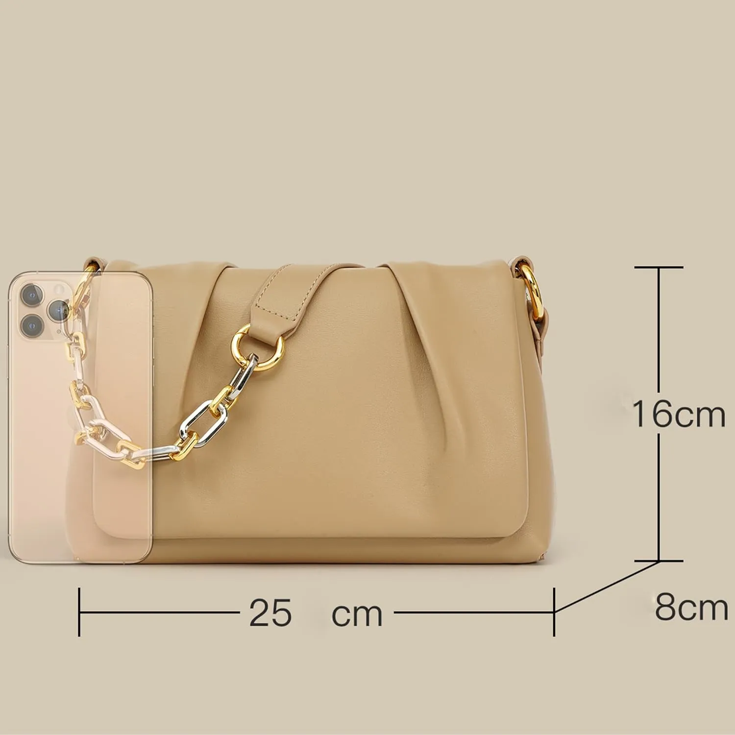 Women Ruched Cloud Handbag Female Flap Underarm Shoulder Bag Messenger Bag Female Chain Shoulder Bag