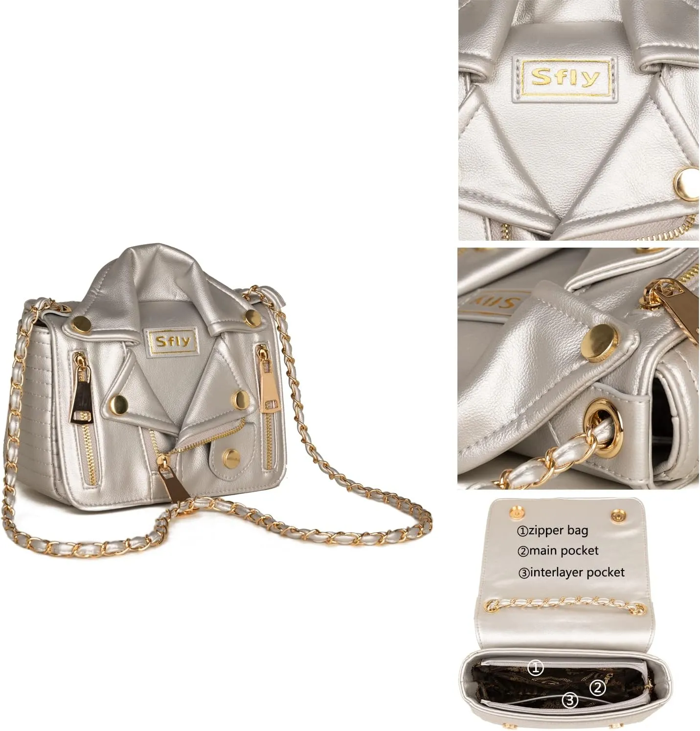 Women Satchel Chain Strap Shoulder Bag Leather Crossbody Handbags Ladies Evening Clutch Purse Unique Cute Jacket Bag