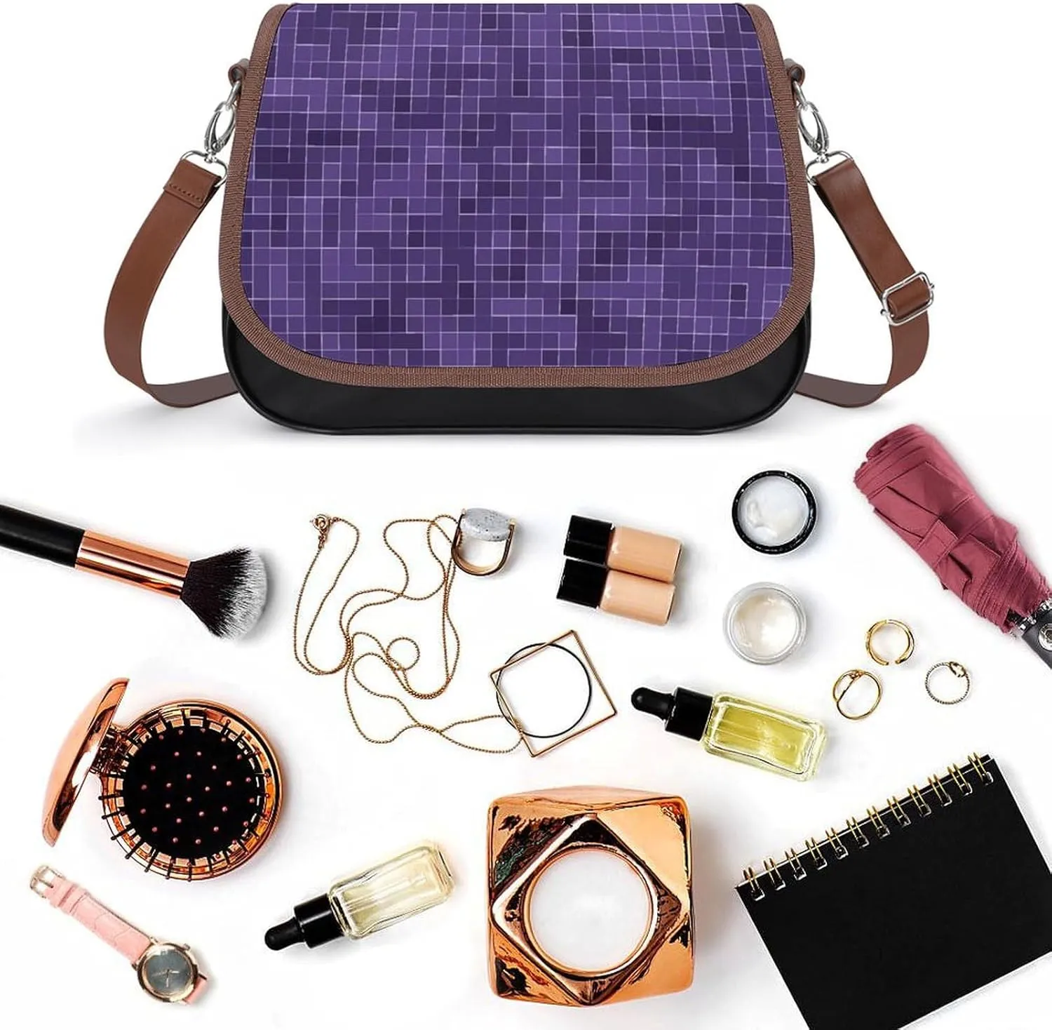 Women's Bag Crab Print Adjustable Shoulder Strap Shoulder Bag Multi-Pocket Magic Buckle Crossbody Bag