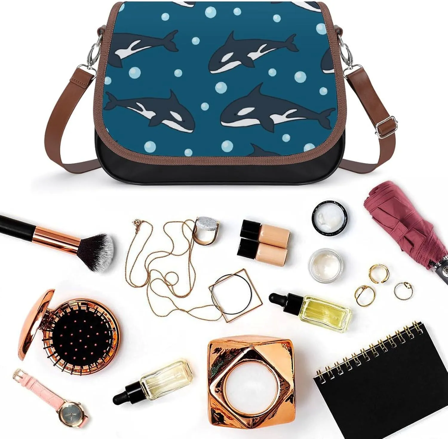 Women's Bag Cute Grim Reaper Adjustable Shoulder Strap Shoulder Bag Multi-Pocket Magic Buckle Crossbody Bag