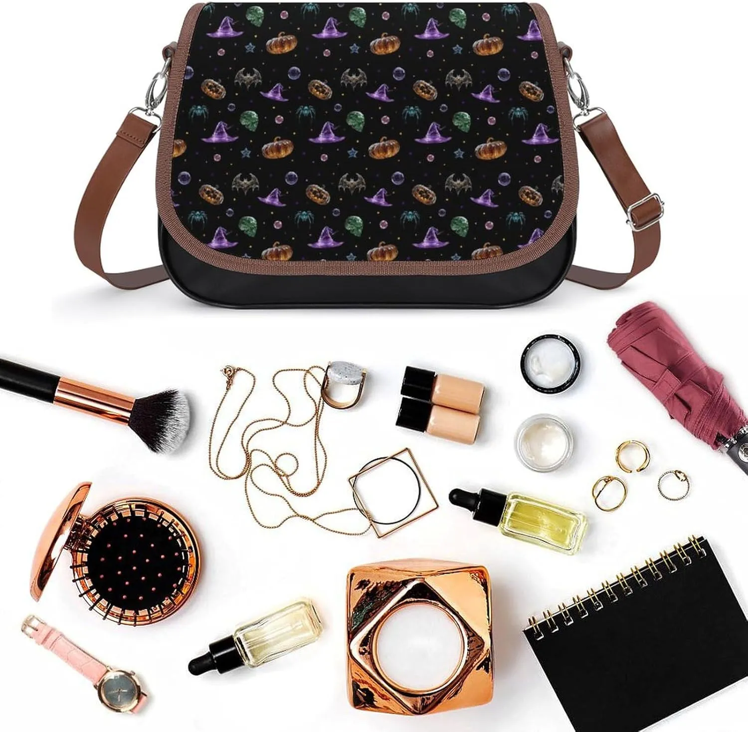 Women's Bag Pumpkin Pattern Adjustable Shoulder Strap Shoulder Bag Multi-Pocket Magic Buckle Crossbody Bag