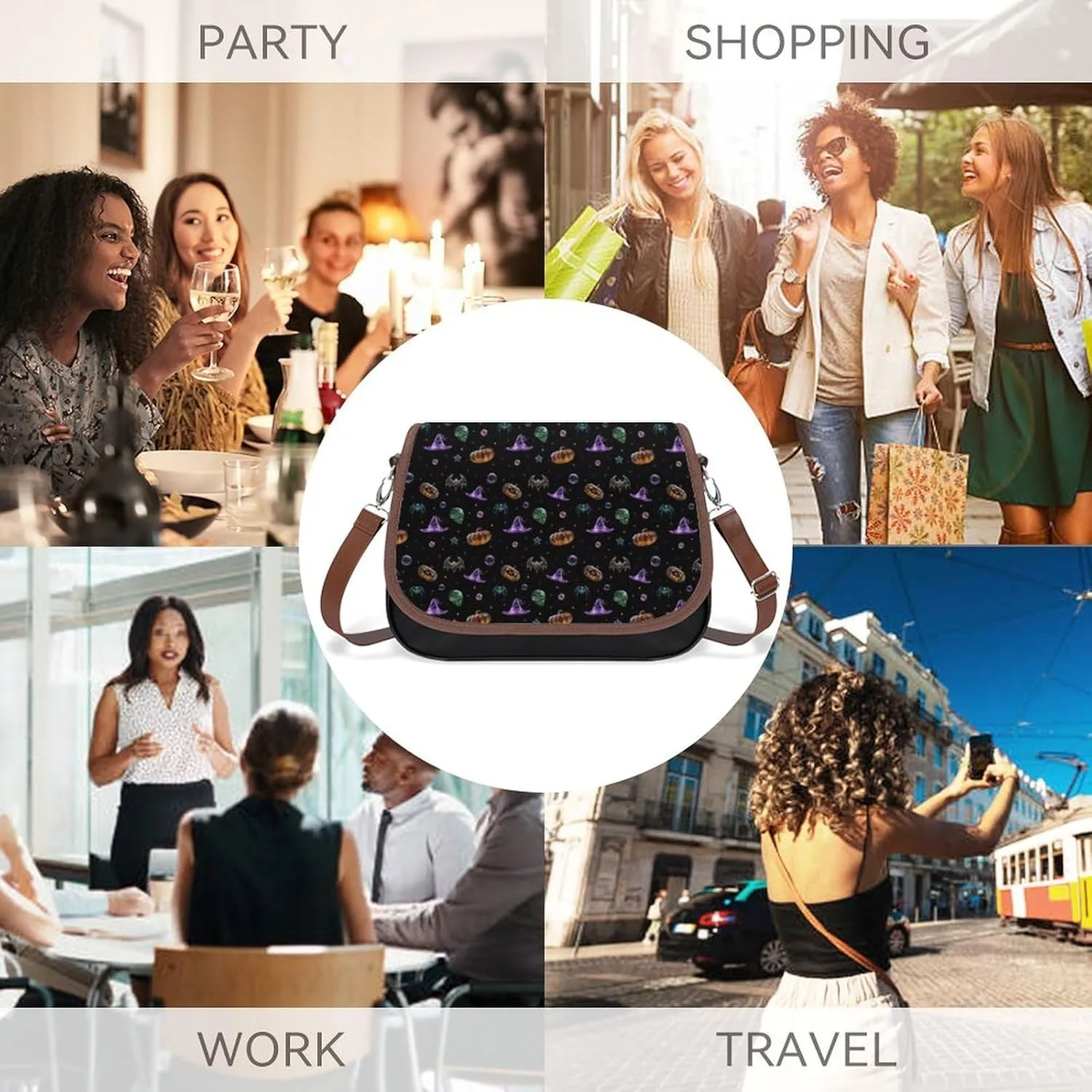 Women's Bag Pumpkin Pattern Adjustable Shoulder Strap Shoulder Bag Multi-Pocket Magic Buckle Crossbody Bag