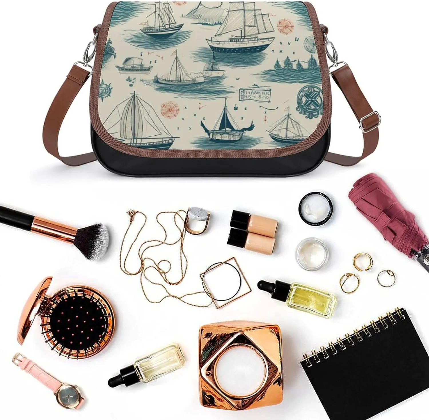 Women's Bag Pumpkin Pattern Adjustable Shoulder Strap Shoulder Bag Multi-Pocket Magic Buckle Crossbody Bag