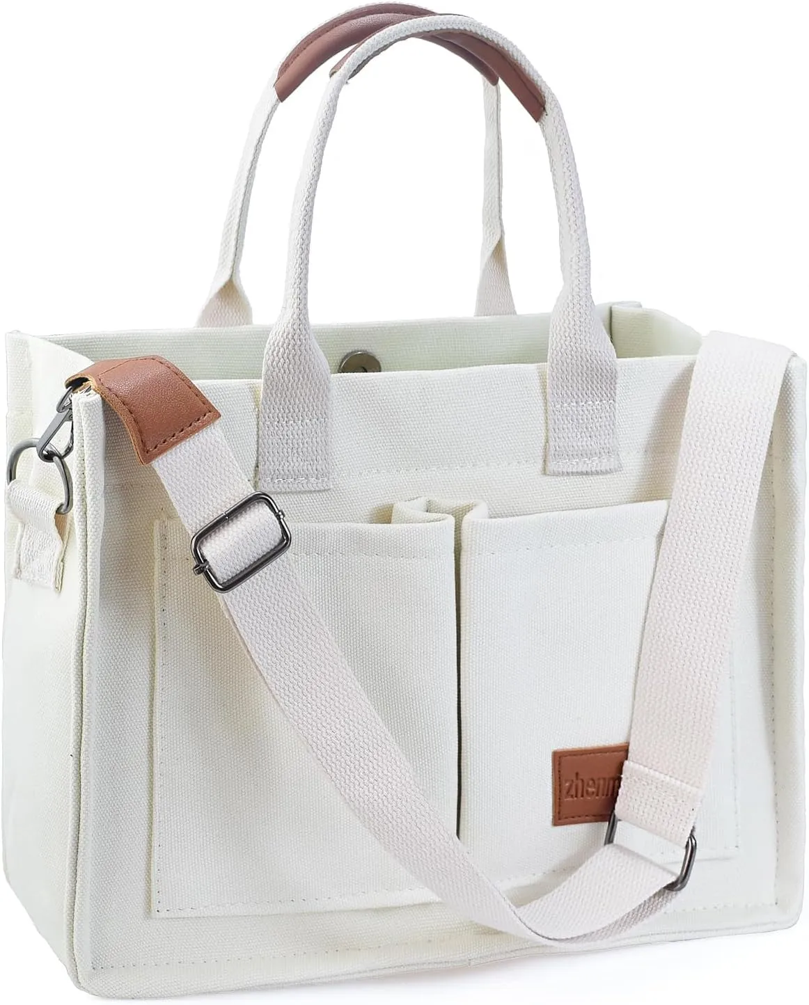 Women's Canvas Tote Bag With Pockets - Casual Crossbody Hobo Messenger Shoulder Handbag