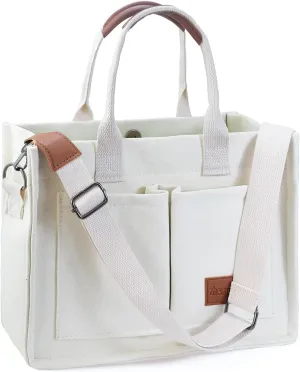 Women's Canvas Tote Bag With Pockets - Casual Crossbody Hobo Messenger Shoulder Handbag