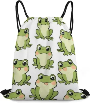 Women's Large Capacity Drawstring Bag, Novelty Waterproof Shopping Storage Pouch for Women, Cute Frog Lightweight Sports Backpack for Yoga