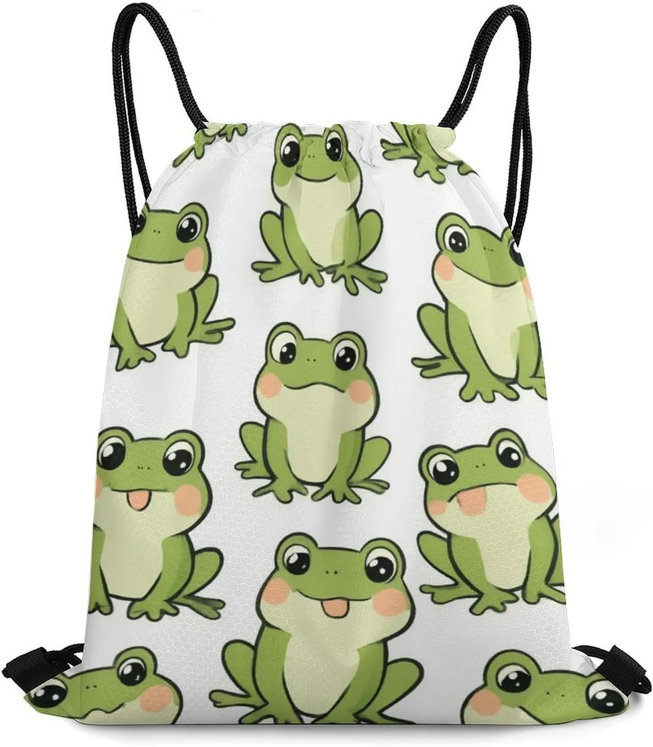 Women's Large Capacity Drawstring Bag, Novelty Waterproof Shopping Storage Pouch for Women, Cute Frog Lightweight Sports Backpack for Yoga