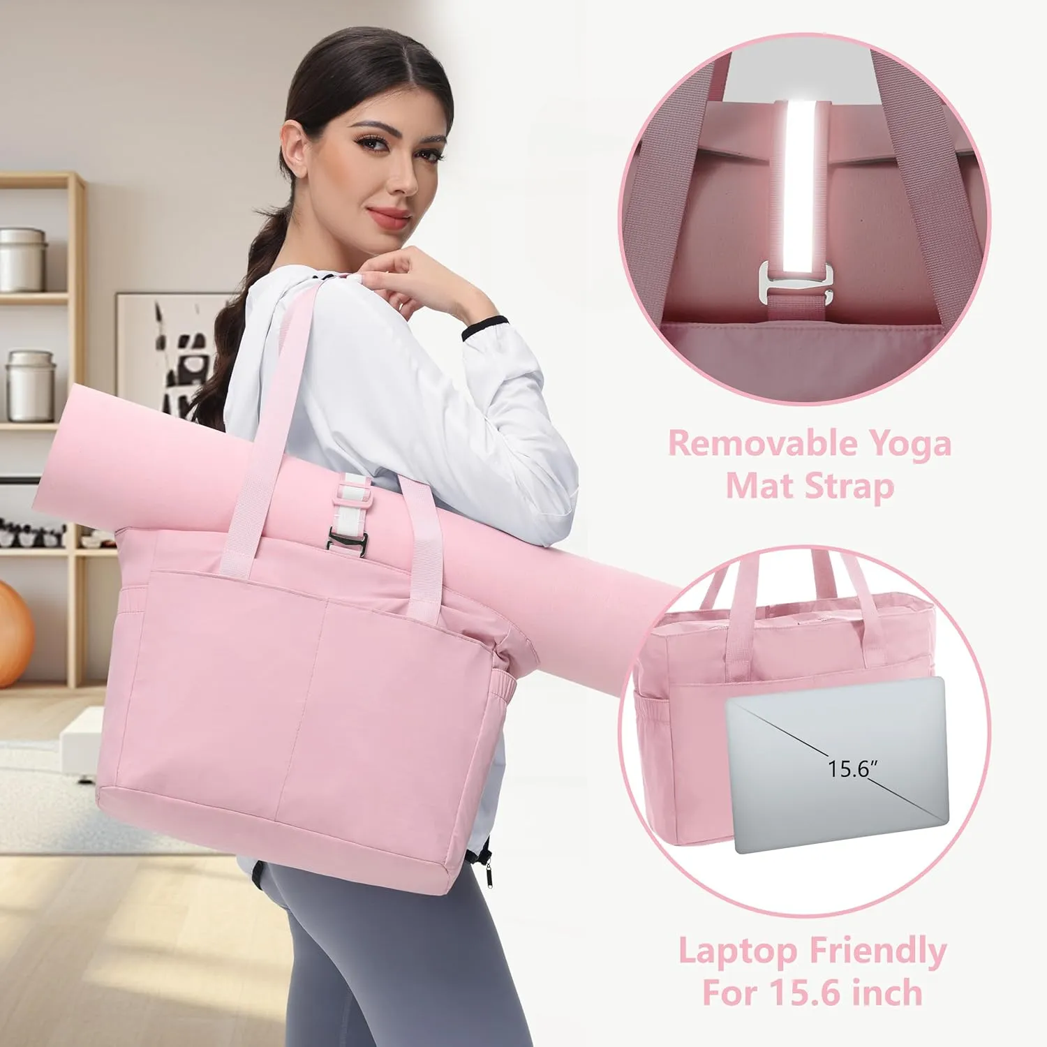 Women's Tote Bag with Zipper - Yoga Nurse Work Laptop Gym Dance Travel Diaper Bag with Compartments Multi Pocket